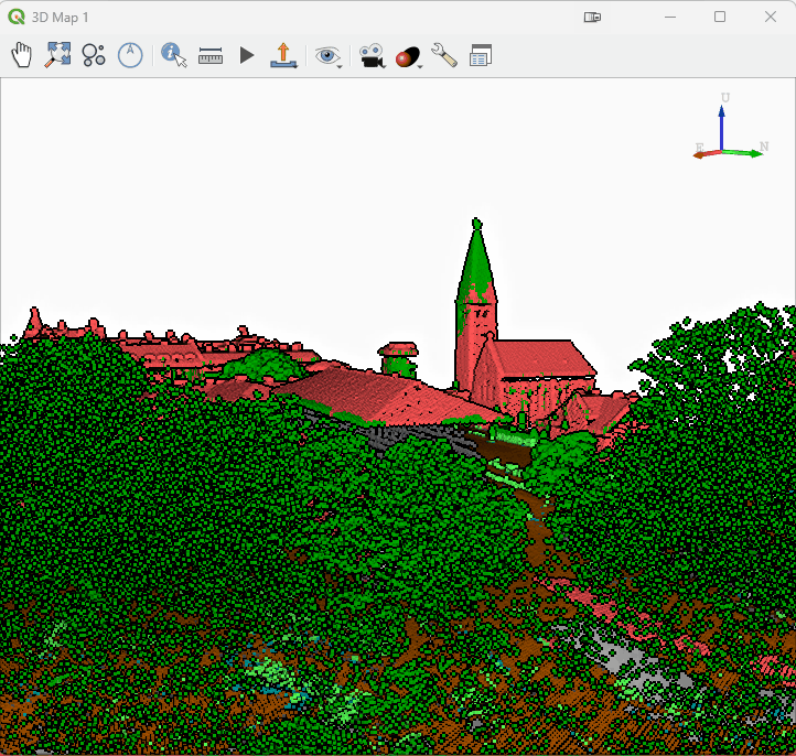 Redigering af et punktsky-datasæt i 3D Vieweren i QGIS v3.42.